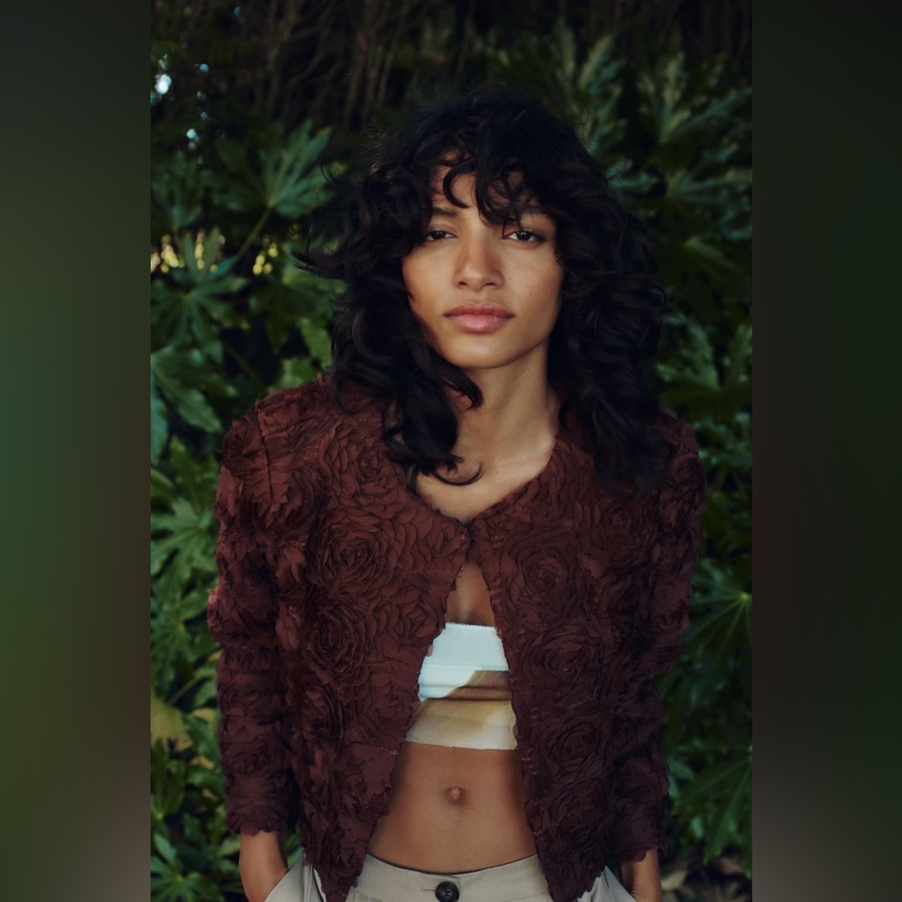Structured floral cropped jacket - Picture 2 of 3